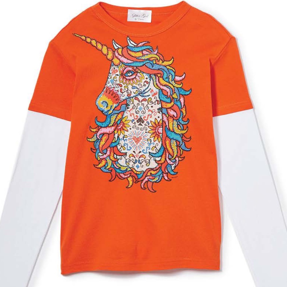 Long Sleeve Two Tone T shirt - Mosaic Unicorn